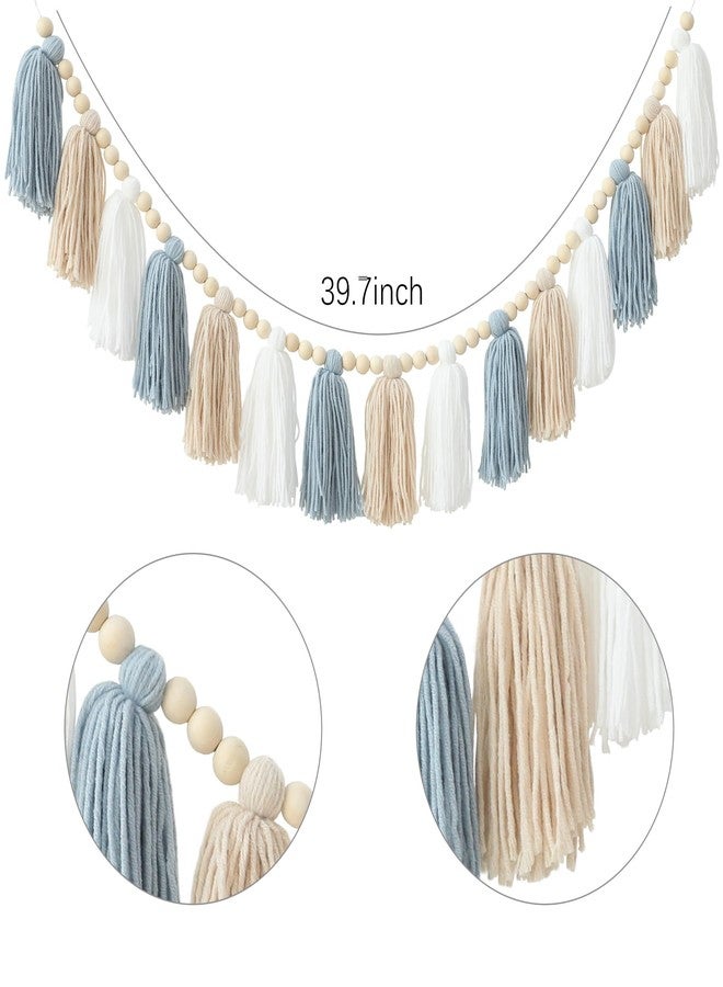 DCJHFJ Boho Tassel Garland Wall Hanging with Wood Beads Blue Tassel Garland for Baby Shower Kids Room Bedroom Nursey Back to School Decorations - Image 4